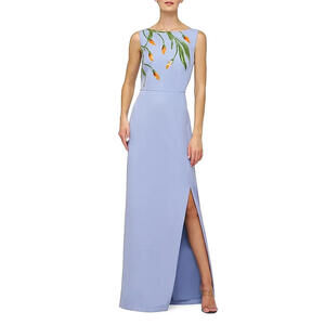 NEW, Kay Unger Ira Embellished Column Gown in Blue Bird Size 12 #LD148
